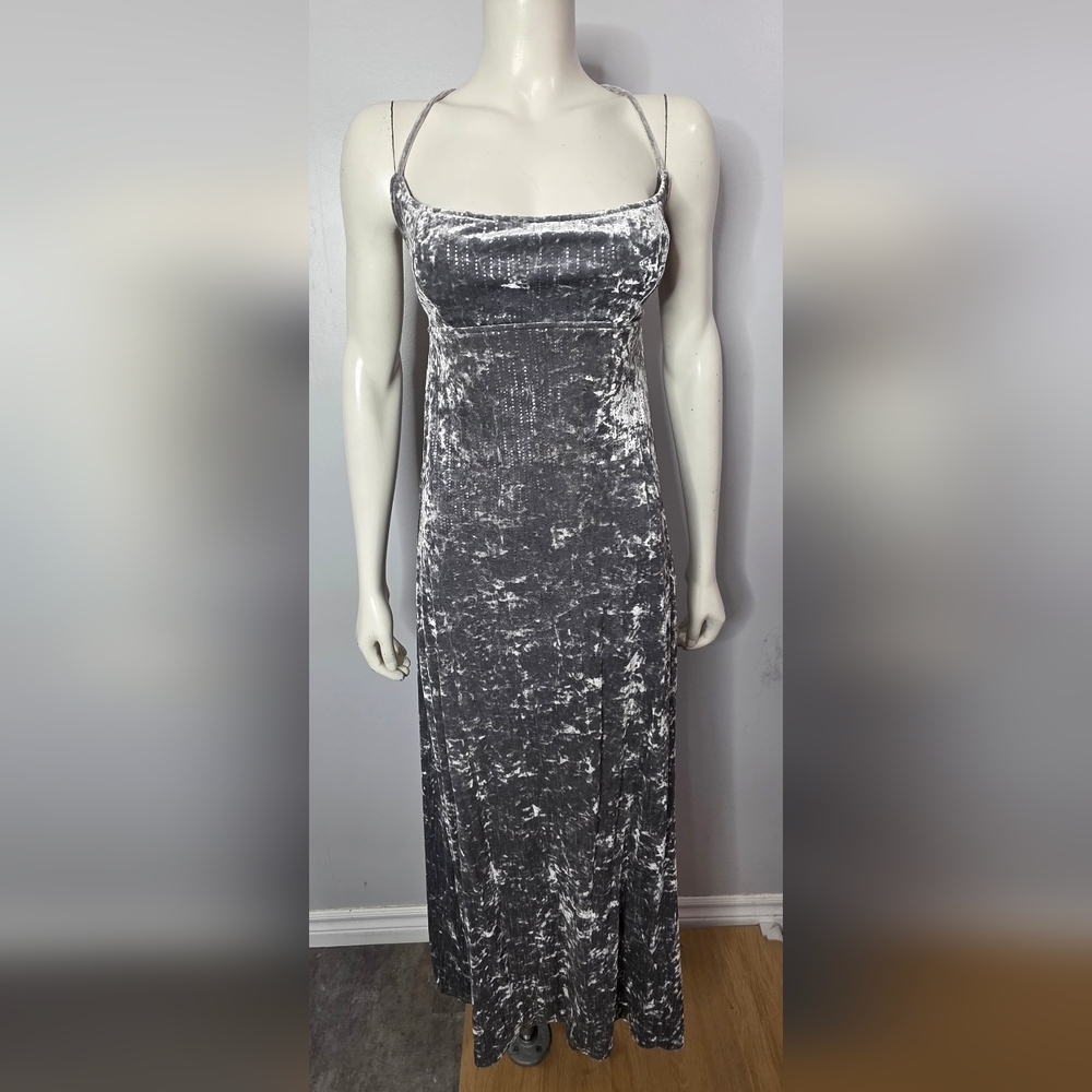90s Silver Crushed Velvet Dress